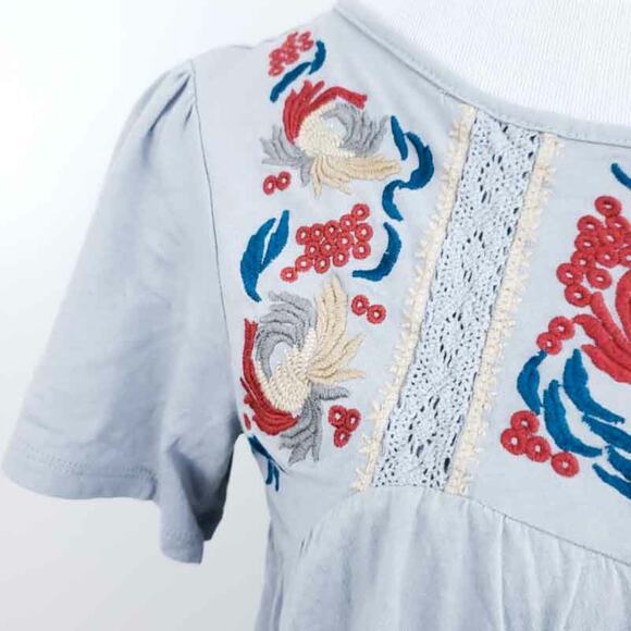 Cupio Embroidered Boho Shirt Short Sleeve Floral Women Small, Gray, Orange, Tan - Picture 4 of 9